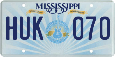 MS license plate HUK070