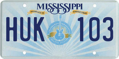 MS license plate HUK103