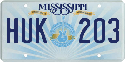 MS license plate HUK203