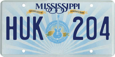 MS license plate HUK204