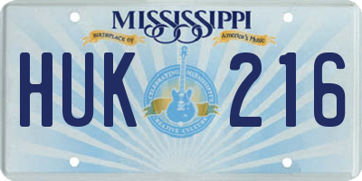 MS license plate HUK216