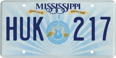 MS license plate HUK217