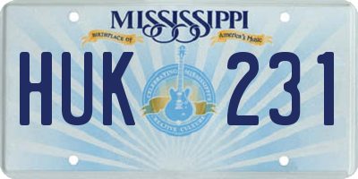 MS license plate HUK231