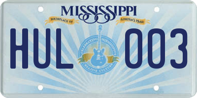 MS license plate HUL003