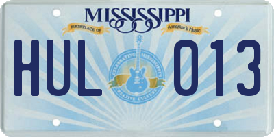 MS license plate HUL013