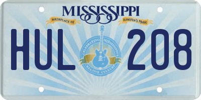 MS license plate HUL208
