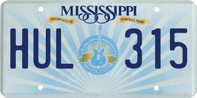 MS license plate HUL315