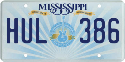 MS license plate HUL386