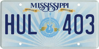 MS license plate HUL403