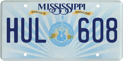 MS license plate HUL608