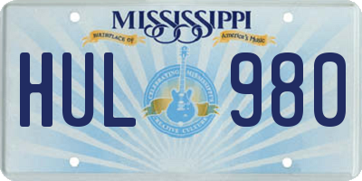 MS license plate HUL980