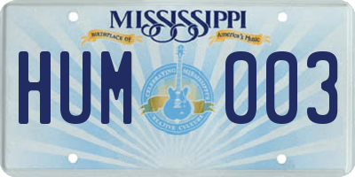 MS license plate HUM003