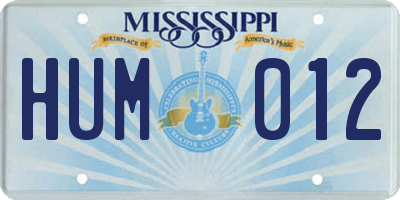 MS license plate HUM012