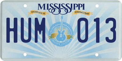 MS license plate HUM013