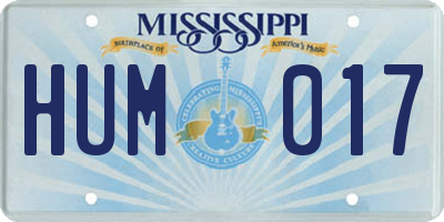 MS license plate HUM017