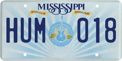 MS license plate HUM018