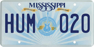 MS license plate HUM020