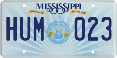 MS license plate HUM023