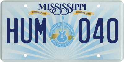 MS license plate HUM040
