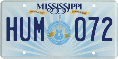 MS license plate HUM072