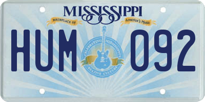 MS license plate HUM092