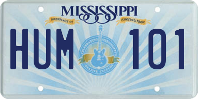 MS license plate HUM101