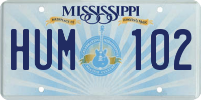 MS license plate HUM102
