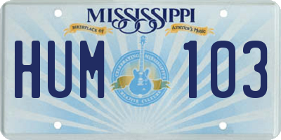 MS license plate HUM103