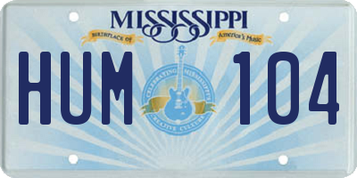 MS license plate HUM104