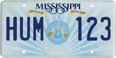 MS license plate HUM123
