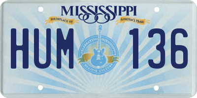 MS license plate HUM136