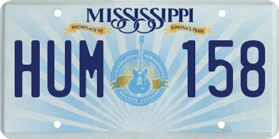 MS license plate HUM158