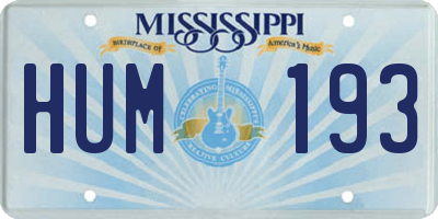 MS license plate HUM193