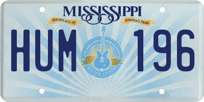 MS license plate HUM196