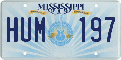 MS license plate HUM197