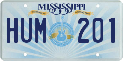 MS license plate HUM201