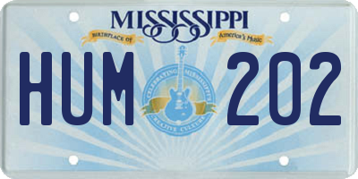 MS license plate HUM202