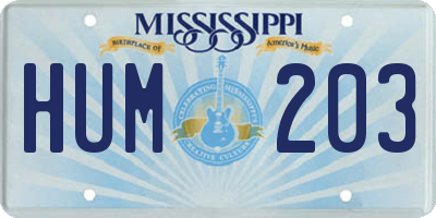 MS license plate HUM203