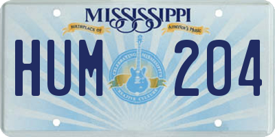 MS license plate HUM204