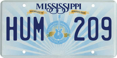 MS license plate HUM209