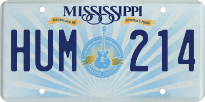 MS license plate HUM214