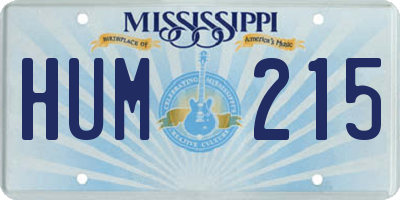 MS license plate HUM215