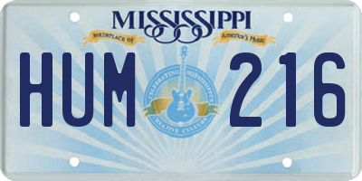 MS license plate HUM216