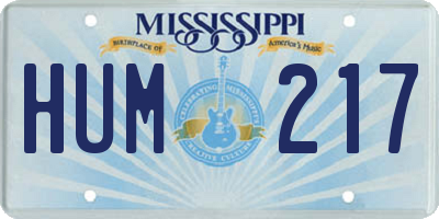MS license plate HUM217