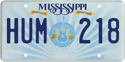 MS license plate HUM218