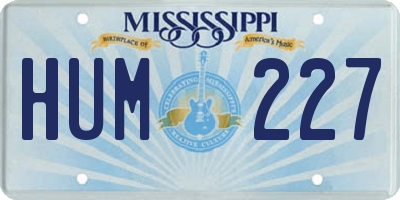 MS license plate HUM227