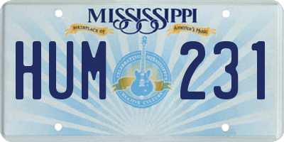 MS license plate HUM231