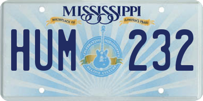 MS license plate HUM232