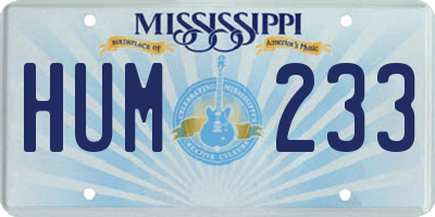 MS license plate HUM233