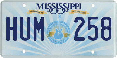 MS license plate HUM258